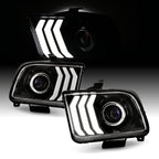 AKKON - Fits 2005-2009 Ford Mustang LED Tube DRL Parking Halogen Type Projector Black Headlights Pair Driver+Passenger