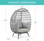 Best Choice Products Wicker Egg Chair, Oversized Indoor Outdoor Lounger for Patio, Backyard, Living Room w/ 4 Cushions, Steel Frame, 440lb Capacity - Ivory