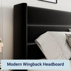 Allewie Queen Size Lift Up Storage Bed, Modern Wingback Headboard, Hydraulic Support, No Box Spring Needed, Light Beige