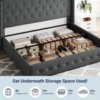 Allewie Queen Size Lift Up Storage Bed, Modern Wingback Headboard, Hydraulic Support, No Box Spring Needed, Light Beige