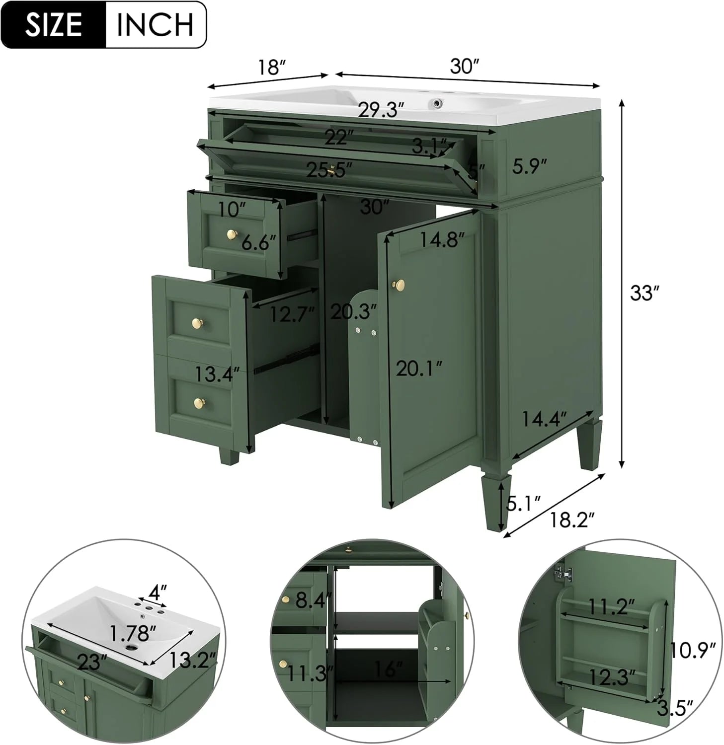 36" Bathroom Vanity with Single Sink Combo, Modern Undermount Bathroom Sink Cabinet with 2 Drawers and a Tip-Out Drawer, Freestanding Bathroom Vanities, Soft Closing, Solid Wood Frame