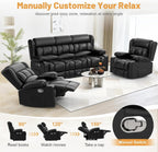 3 Seat Reclining Sofa with Storage Drawer USB Ports & Cup Holders Manual Couch
