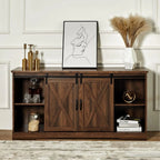 AMERLIFE Fireplace TV Stand with Sliding Barn Door for TVs up to 73", Farmhouse 63" Fireplace Entertainment Center with Storage Cabinets/Adjustable Shelves