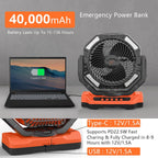 40,000mAh Battery Operated Fan, 13" Remote Camping Fan with LED Auto-Oscillating Rechargeable Fan Powerful Portable Desk Fan for Home, Camping, RV, Courtyard, Picnic, Emergency Power