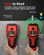 5 in 1 Stud Finder Wall Scanner Rechargeable with 9 Sensors for Precise Center and Edge of AC Wire Magnetic Metal Joist Wood Pipe Detection, HD Color Display Position & Depth, Audio Light Alarm