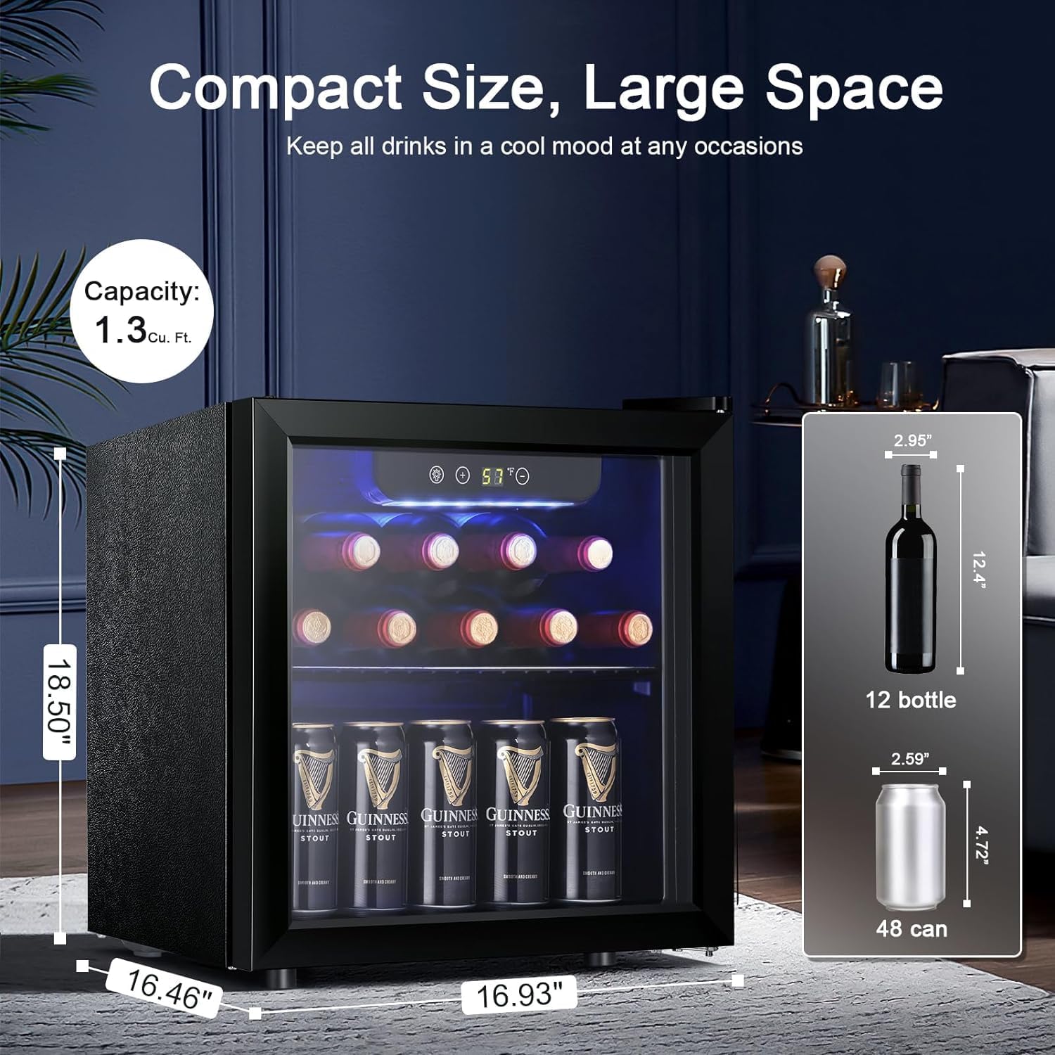 Antarctic Star 36 Bottle Wine Cooler/Cabinet BeverageRefrigerator Small Mini Wine Cellar Beer Soda Bar Fridge Quiet Operation Compressor Adjust Temperature Freestanding Black, 4.4 Cu. ft