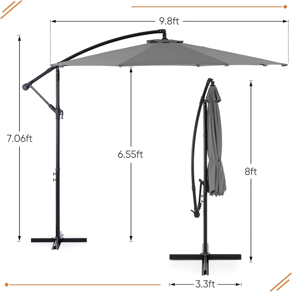 9.8FT Offset Patio Umbrella Hanging Cantilever Umbrella Outdoor Sun Shade with Easy Tilt Adjustment, 8 Ribs, UV Protection for Backyard, Lawn, Garden and Pool, Blue