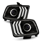 AKKON - Fits 2005-2009 Ford Mustang LED Tube DRL Parking Halogen Type Projector Black Headlights Pair Driver+Passenger