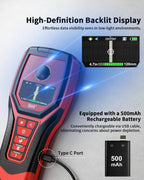 5 in 1 Stud Finder Wall Scanner Rechargeable with 9 Sensors for Precise Center and Edge of AC Wire Magnetic Metal Joist Wood Pipe Detection, HD Color Display Position & Depth, Audio Light Alarm