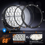 9-inch round off-road LED drive light, 2PCS 140W 15560LM IP68 multi-point floodlight combination work light, 12AWG DT connector harness kit for 4x4 Jeep Truck ATV UTV SUV, 5-year warranty