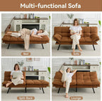 Amazon Basics Brown Loveseat,Convertible Couch Memory Foam Futon Sofa Bed Modern Sleeper Sofa for Small Compact Living Room,Office,Apartment, Linen Fabric