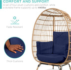 Best Choice Products Wicker Egg Chair, Oversized Indoor Outdoor Lounger for Patio, Backyard, Living Room w/ 4 Cushions, Steel Frame, 440lb Capacity - Ivory