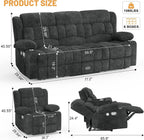 3 Seat Reclining Sofa with Storage Drawer USB Ports & Cup Holders Manual Couch