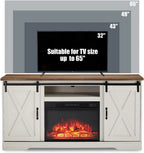 AMERLIFE Fireplace TV Stand with Sliding Barn Door for TVs up to 73", Farmhouse 63" Fireplace Entertainment Center with Storage Cabinets/Adjustable Shelves