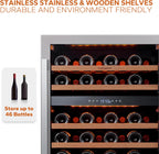 24'' Wine Cooler Refrigerator - 46 Bottle Wine Fridge Dual Zone with Modern Touch Intelligent Digital 40°-65°F Low Noise, Built in or Freestanding Wine Cooler for Home and Kitchen