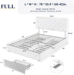 Allewie Upholstered Queen Size Platform Bed Frame with 4 Storage Drawers and Headboard, Square Stitched Button Tufted, Mattress Foundation with Wooden Slats Support, No Box Spring Needed, Light Grey