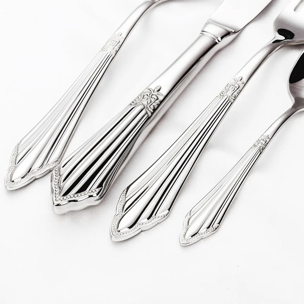 Baroque Silverware Set - 18/8 Stainless Steel Antique Detail Flatware Service for 4 - Onestopv