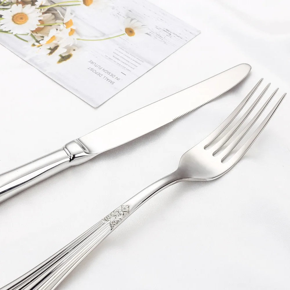Baroque Silverware Set - 18/8 Stainless Steel Antique Detail Flatware Service for 4 - Onestopv