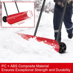 38 Inch Snow Shovel for Driveway,Bi-Direction Heavy Duty Snow Pusher with Wheels and Angled Blade for Efficient Snow Removal, Back Saver Snow Plow for Dorway Sidewalk - Big Wheels