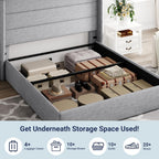 Allewie Queen Size Lift Up Storage Bed, Modern Wingback Headboard, Hydraulic Support, No Box Spring Needed, Light Beige