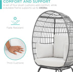 Best Choice Products Wicker Egg Chair, Oversized Indoor Outdoor Lounger for Patio, Backyard, Living Room w/ 4 Cushions, Steel Frame, 440lb Capacity - Ivory