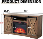 AMERLIFE Fireplace TV Stand with Sliding Barn Door for TVs up to 73", Farmhouse 63" Fireplace Entertainment Center with Storage Cabinets/Adjustable Shelves