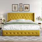 Allewie Queen Size Lift Up Storage Bed, Modern Wingback Headboard, Hydraulic Support, No Box Spring Needed, Light Beige