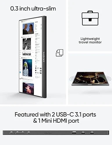 ARZOPA Portable Monitor, 15.6'' 1080P FHD Laptop Monitor USB C HDMI Computer Display HDR Eye Care