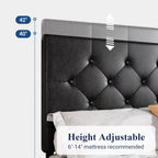 Allewie Upholstered Queen Size Platform Bed Frame with 4 Storage Drawers and Headboard, Square Stitched Button Tufted, Mattress Foundation with Wooden Slats Support, No Box Spring Needed, Light Grey