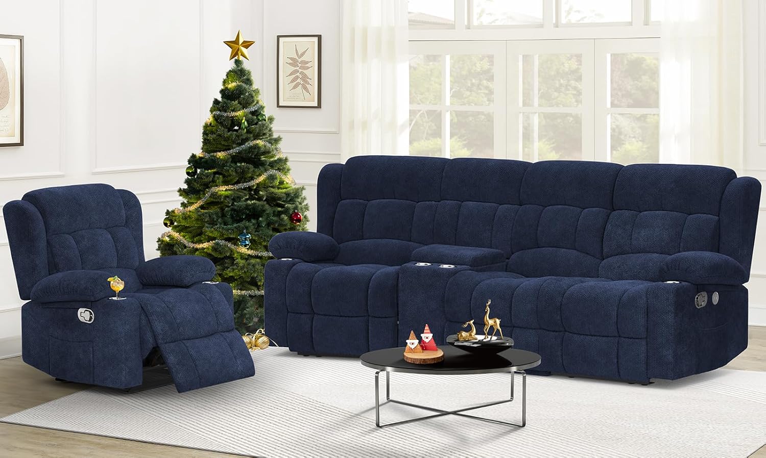 3 Seat Reclining Sofa with Storage Drawer USB Ports & Cup Holders Manual Couch
