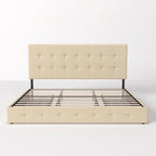 Allewie Upholstered Queen Size Platform Bed Frame with 4 Storage Drawers and Headboard, Square Stitched Button Tufted, Mattress Foundation with Wooden Slats Support, No Box Spring Needed, Light Grey