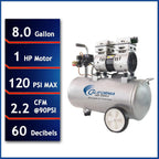 Air Tools 8010 Ultra Quiet Oil-Free Air Compressor, 1.0 HP, 8 Gallon, 120 PSI, 60 dB Noise Level