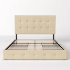 Allewie Upholstered Queen Size Platform Bed Frame with 4 Storage Drawers and Headboard, Square Stitched Button Tufted, Mattress Foundation with Wooden Slats Support, No Box Spring Needed, Light Grey