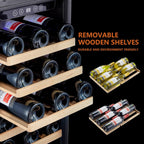 24 inch Wine Cooler, 46 Bottle - Dual Zone Built-in or Freestanding Fridge with Stainless Steel Reversible Glass Door, for Home, Kitchen, or Office.