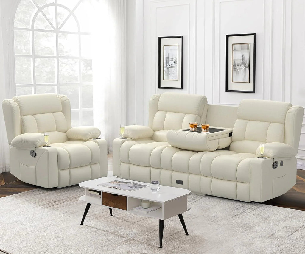 3 Seat Reclining Sofa with Storage Drawer USB Ports & Cup Holders Manual Couch