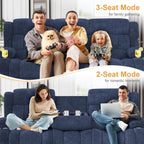 3 Seat Reclining Sofa with Storage Drawer USB Ports & Cup Holders Manual Couch