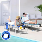 3-in-1 Outdoor Sun Tanning Lounge Chair with Face Hole 5-Position Recliner, Folding Side Table & Removable Pillow, 330lbs Capacity, Blue