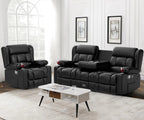 3 Seat Reclining Sofa with Storage Drawer USB Ports & Cup Holders Manual Couch