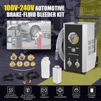 Automotive Brake Bleeder Kit, 100V-240V Electric Brake Bleeding Device, 0~3Bar Brake Fluid Oil Exchanger with 7PCS Master Cylinder Adapter, Pressure Gauge & Portable Carrying Handle