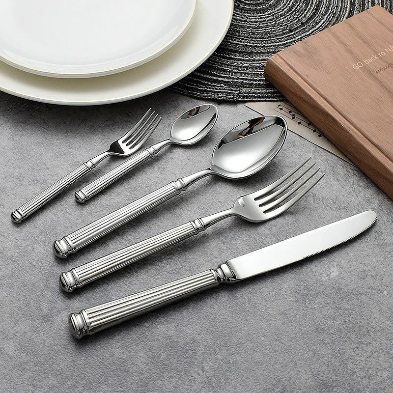 Imperium Roman Column Flatware Set - 18/8 Stainless Steel Vintage Embossed Cutlery Service for 6 - Onestopv