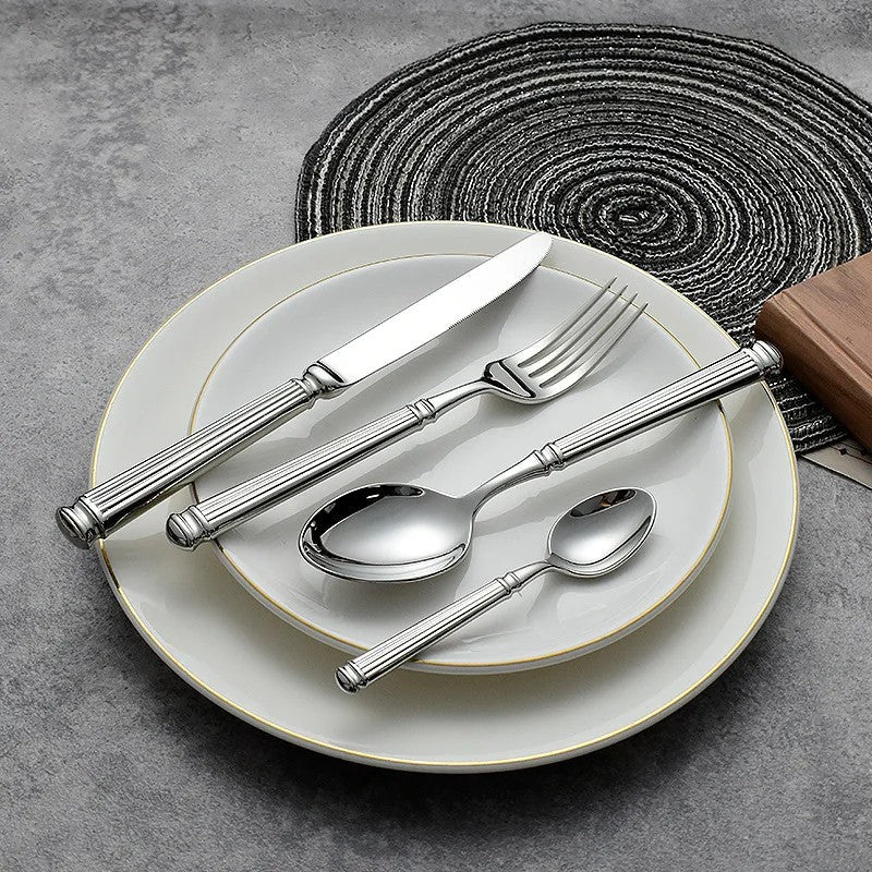 Imperium Roman Column Flatware Set - 18/8 Stainless Steel Vintage Embossed Cutlery Service for 6 - Onestopv